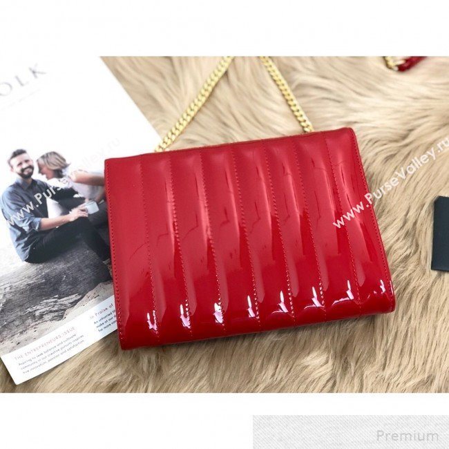 Saint Laurent Vicky Chain Wallet in Quilted Patent Leather 554125 Red 2019 (2A084-9051412)