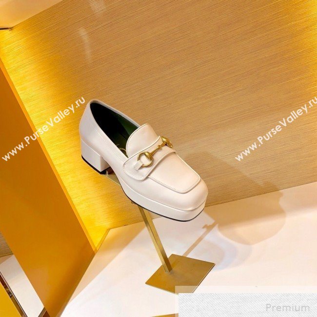 Gucci Leather Platform Loafer with Horsebit 565365 White 2019 (1054-9051564)
