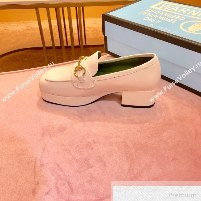 Gucci Leather Platform Loafer with Horsebit 565365 White 2019 (1054-9051564)