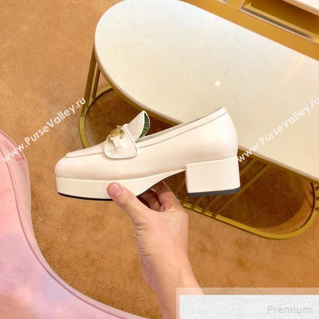 Gucci Leather Platform Loafer with Horsebit 565365 White 2019 (1054-9051564)