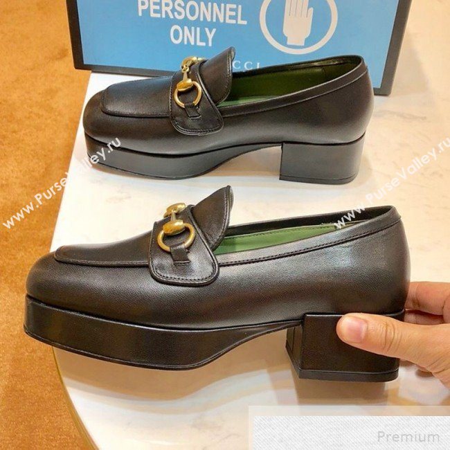 Gucci Leather Platform Loafer with Horsebit 565365 Black 2019 (1054-9051565)