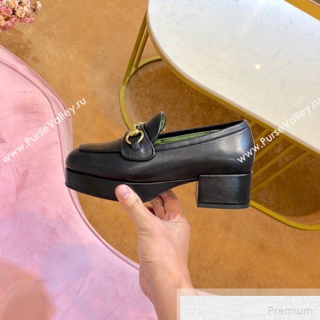 Gucci Leather Platform Loafer with Horsebit 565365 Black 2019 (1054-9051565)