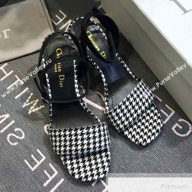 Dior D-Sculpture Mid-Heel Houndstooth Sandals Black/White 2019 (JINC-9051579)