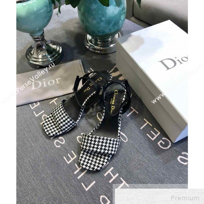 Dior D-Sculpture Mid-Heel Houndstooth Sandals Black/White 2019 (JINC-9051579)