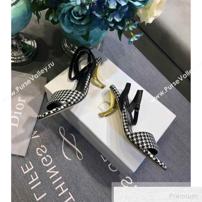 Dior D-Sculpture Mid-Heel Houndstooth Sandals Black/White 2019 (JINC-9051579)