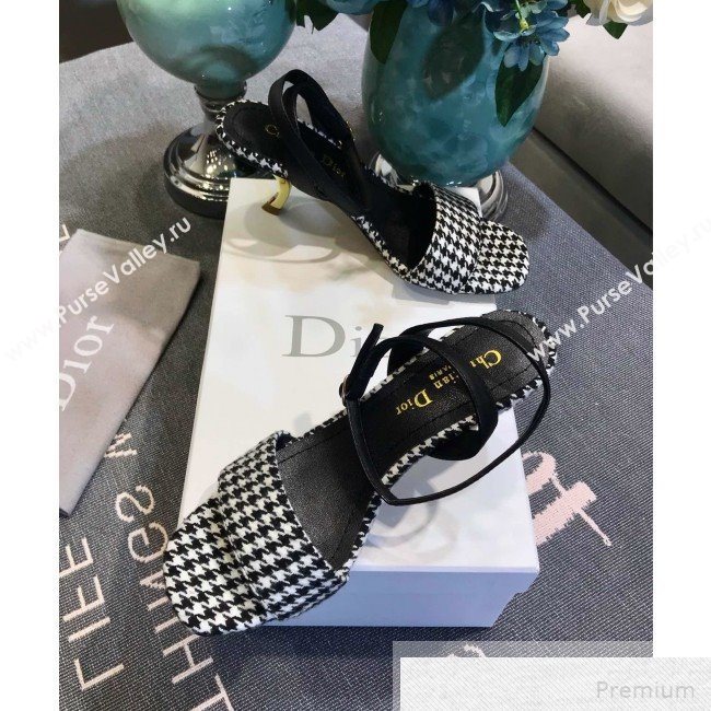 Dior D-Sculpture Mid-Heel Houndstooth Sandals Black/White 2019 (JINC-9051579)