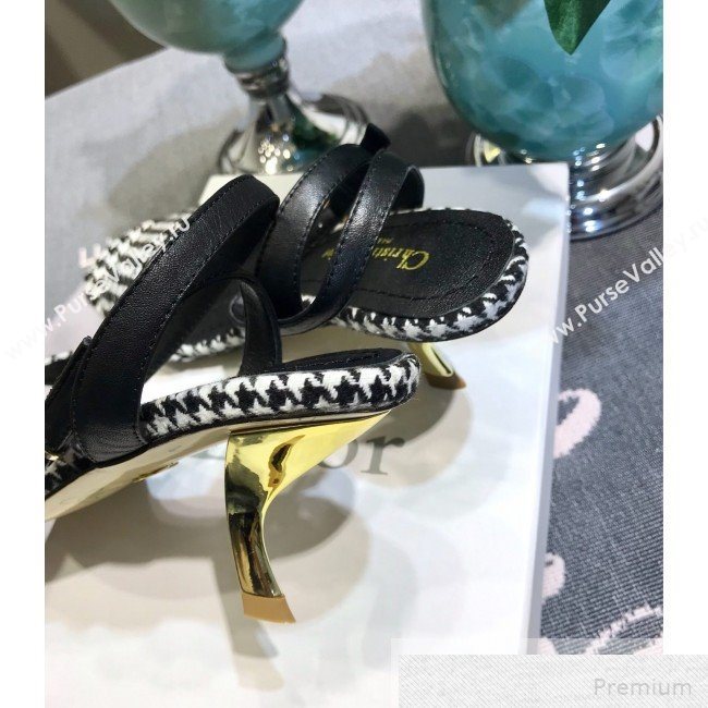 Dior D-Sculpture Mid-Heel Houndstooth Sandals Black/White 2019 (JINC-9051579)