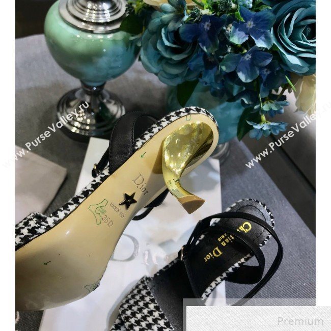 Dior D-Sculpture Mid-Heel Houndstooth Sandals Black/White 2019 (JINC-9051579)