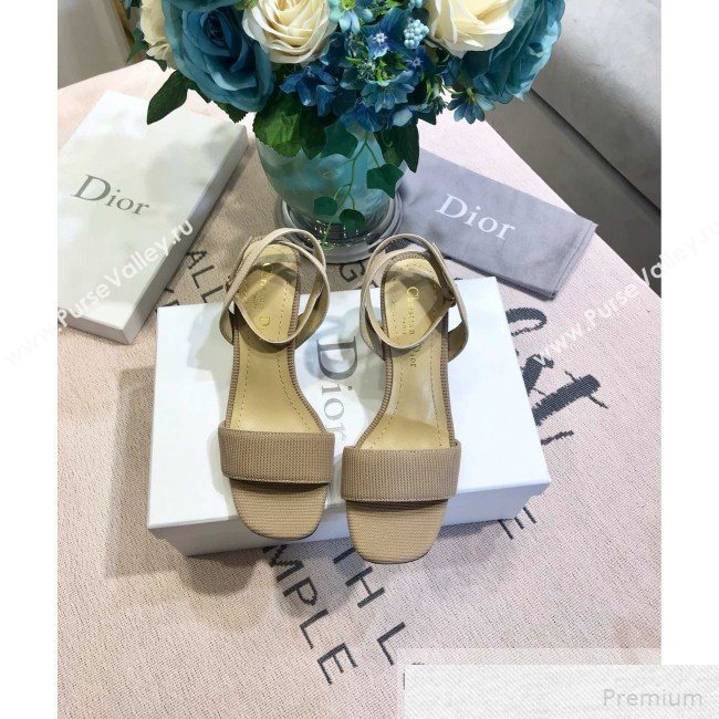 Dior D-Sculpture Mid-Heel Fabric Sandals Beige Grey 2019 (JINC-9051580)