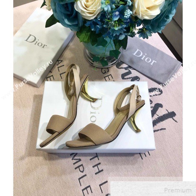 Dior D-Sculpture Mid-Heel Fabric Sandals Beige Grey 2019 (JINC-9051580)
