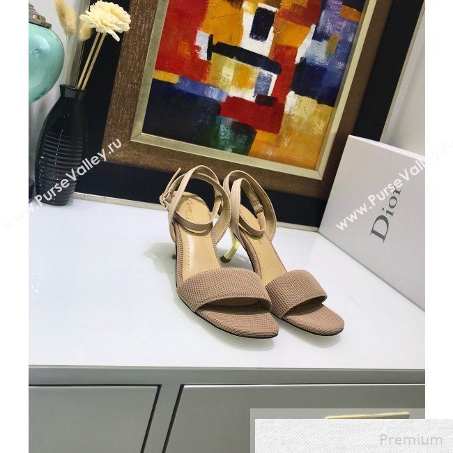 Dior D-Sculpture Mid-Heel Fabric Sandals Beige Grey 2019 (JINC-9051580)