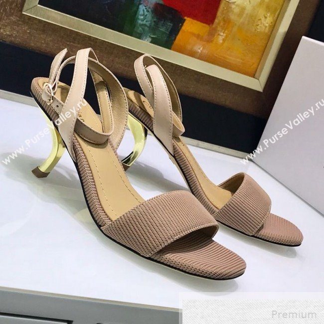 Dior D-Sculpture Mid-Heel Fabric Sandals Beige Grey 2019 (JINC-9051580)