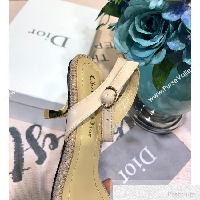 Dior D-Sculpture Mid-Heel Fabric Sandals Beige Grey 2019 (JINC-9051580)