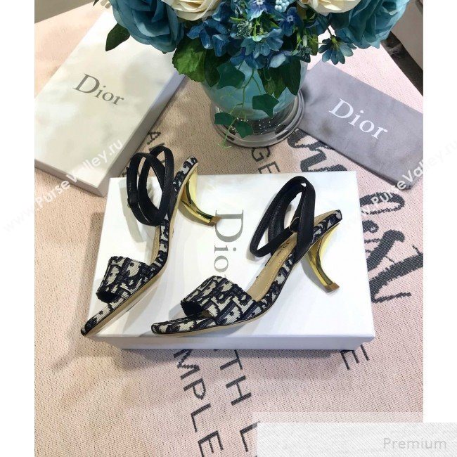 Dior D-Sculpture Mid-Heel Blue Oblique Canvas Sandals 2019 (JINC-9051582)