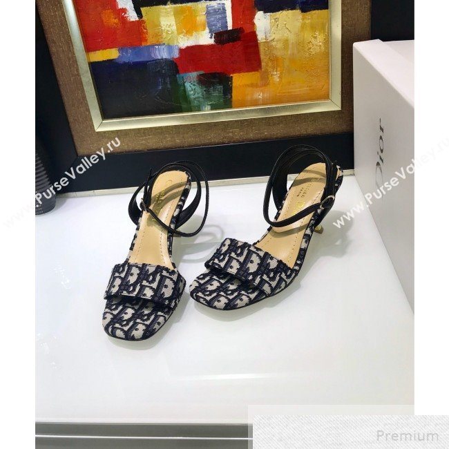 Dior D-Sculpture Mid-Heel Blue Oblique Canvas Sandals 2019 (JINC-9051582)
