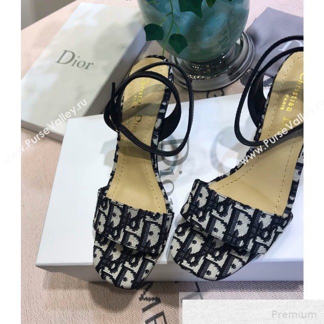 Dior D-Sculpture Mid-Heel Blue Oblique Canvas Sandals 2019 (JINC-9051582)
