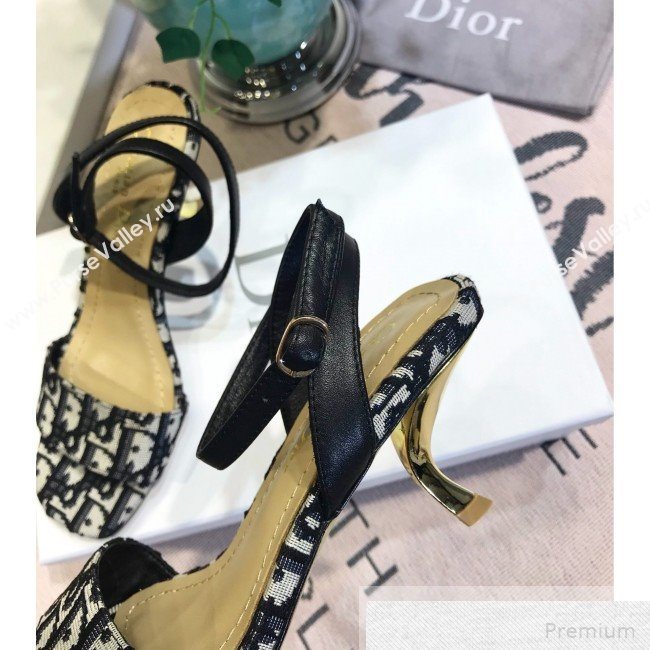 Dior D-Sculpture Mid-Heel Blue Oblique Canvas Sandals 2019 (JINC-9051582)