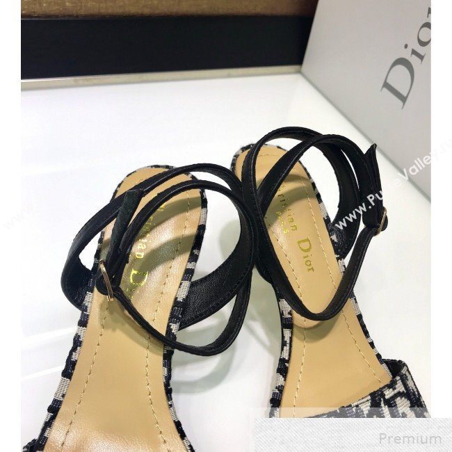 Dior D-Sculpture Mid-Heel Blue Oblique Canvas Sandals 2019 (JINC-9051582)