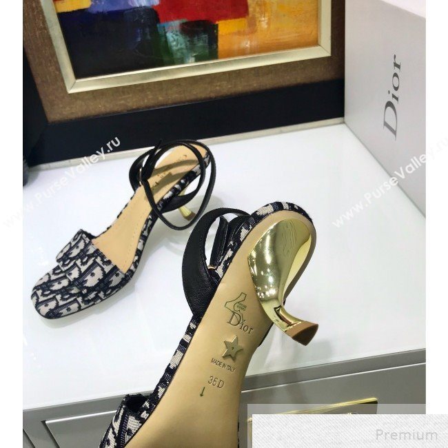 Dior D-Sculpture Mid-Heel Blue Oblique Canvas Sandals 2019 (JINC-9051582)