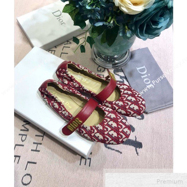 Dior Baby-D Quake Flat Ballerinas in Burgundy Oblique Jacquard Canvas 2019 (JINC-9051583)