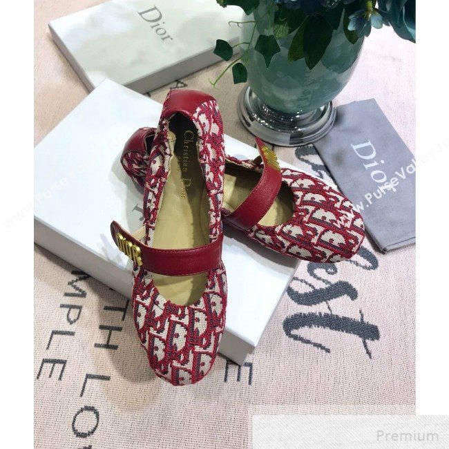 Dior Baby-D Quake Flat Ballerinas in Burgundy Oblique Jacquard Canvas 2019 (JINC-9051583)