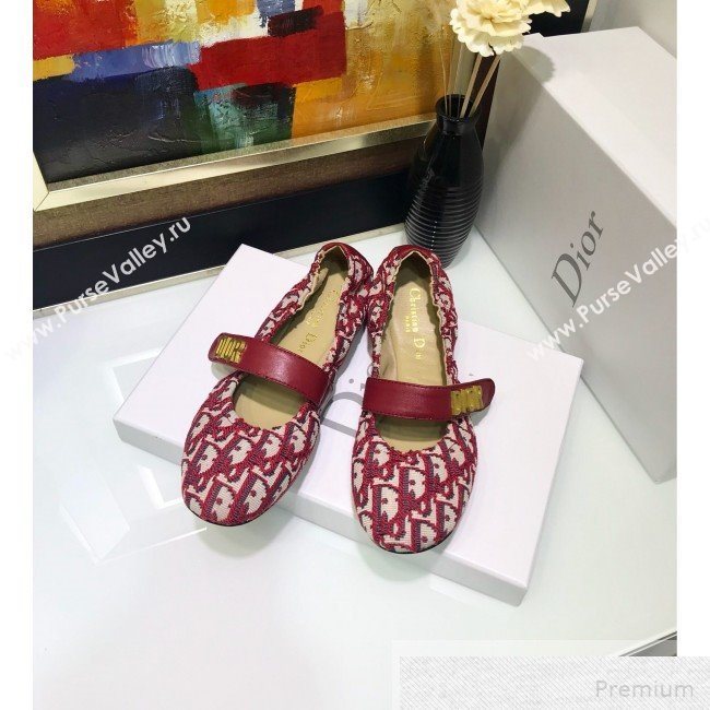 Dior Baby-D Quake Flat Ballerinas in Burgundy Oblique Jacquard Canvas 2019 (JINC-9051583)