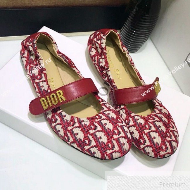 Dior Baby-D Quake Flat Ballerinas in Burgundy Oblique Jacquard Canvas 2019 (JINC-9051583)