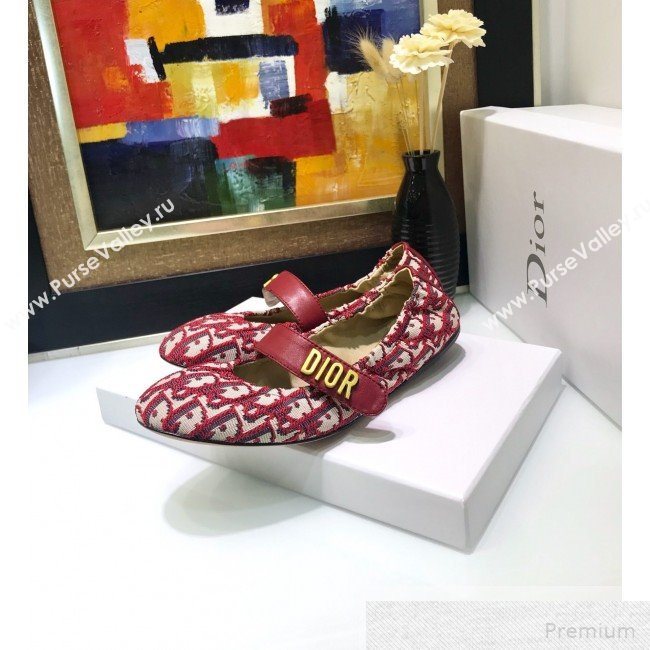 Dior Baby-D Quake Flat Ballerinas in Burgundy Oblique Jacquard Canvas 2019 (JINC-9051583)