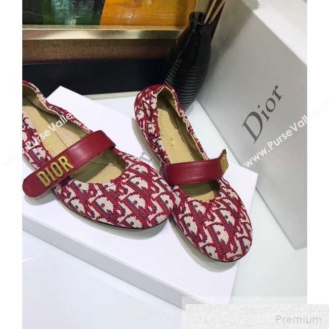Dior Baby-D Quake Flat Ballerinas in Burgundy Oblique Jacquard Canvas 2019 (JINC-9051583)