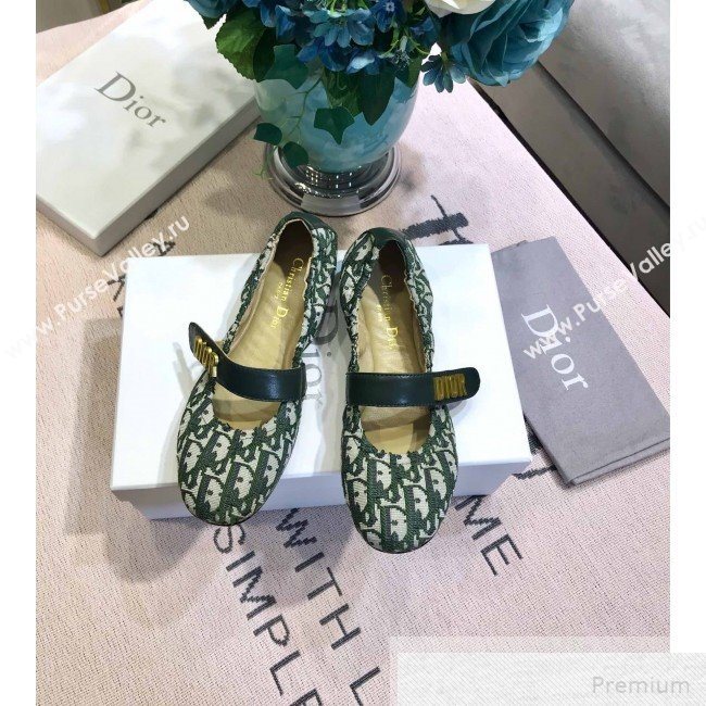 Dior Baby-D Quake Flat Ballerinas in Green Oblique Jacquard Canvas 2019 (JINC-9051585)