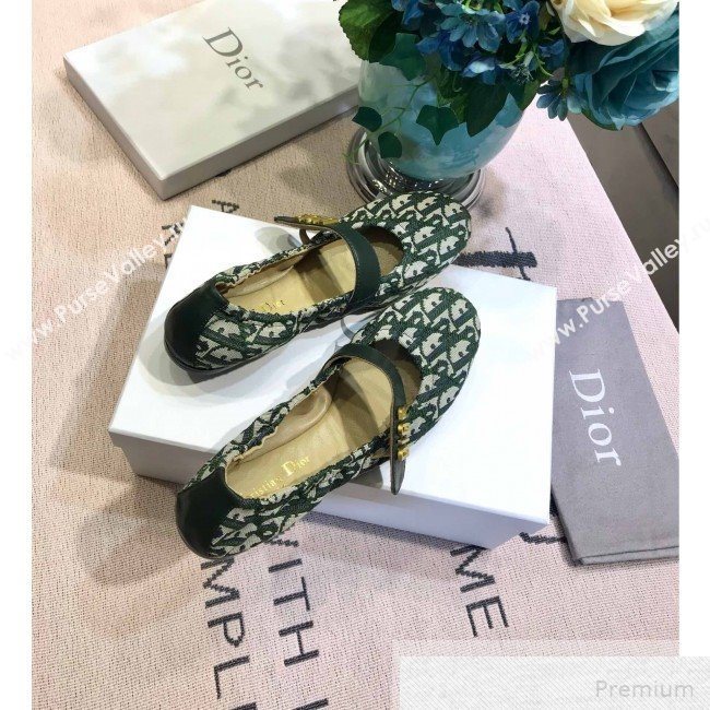 Dior Baby-D Quake Flat Ballerinas in Green Oblique Jacquard Canvas 2019 (JINC-9051585)