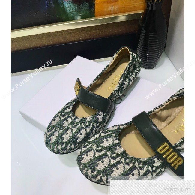 Dior Baby-D Quake Flat Ballerinas in Green Oblique Jacquard Canvas 2019 (JINC-9051585)