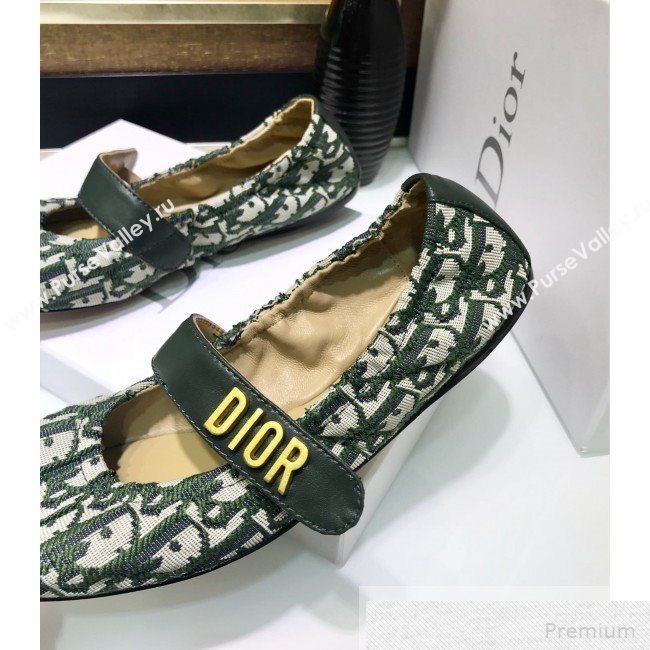 Dior Baby-D Quake Flat Ballerinas in Green Oblique Jacquard Canvas 2019 (JINC-9051585)