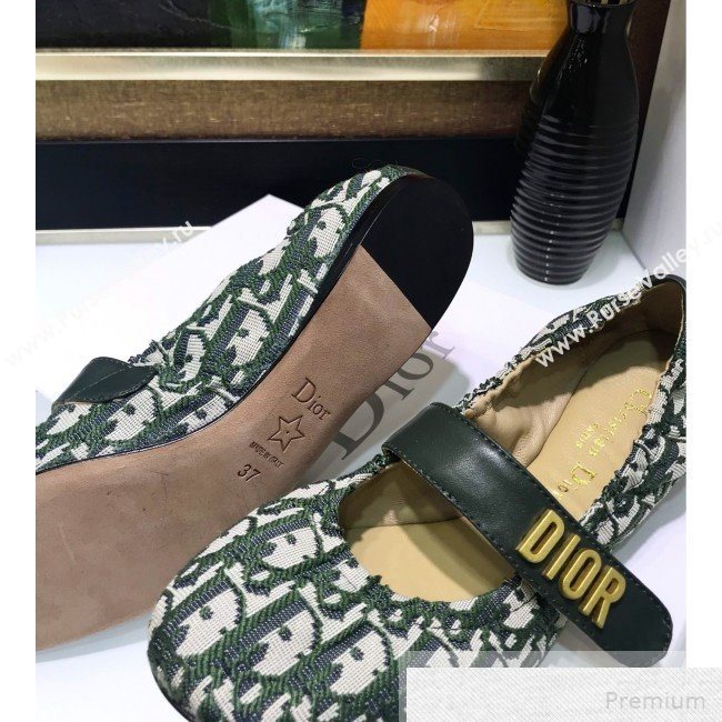 Dior Baby-D Quake Flat Ballerinas in Green Oblique Jacquard Canvas 2019 (JINC-9051585)
