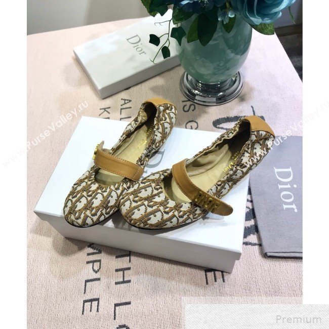 Dior Baby-D Quake Flat Ballerinas in Khaki Oblique Jacquard Canvas 2019 (JINC-9051586)