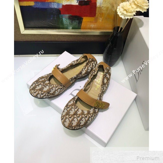 Dior Baby-D Quake Flat Ballerinas in Khaki Oblique Jacquard Canvas 2019 (JINC-9051586)