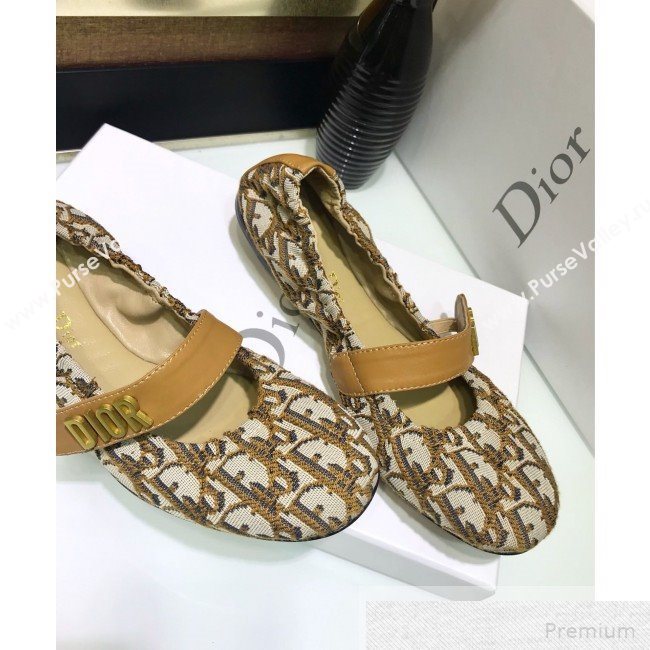 Dior Baby-D Quake Flat Ballerinas in Khaki Oblique Jacquard Canvas 2019 (JINC-9051586)