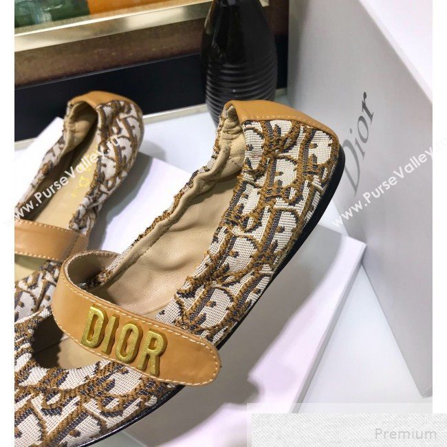 Dior Baby-D Quake Flat Ballerinas in Khaki Oblique Jacquard Canvas 2019 (JINC-9051586)