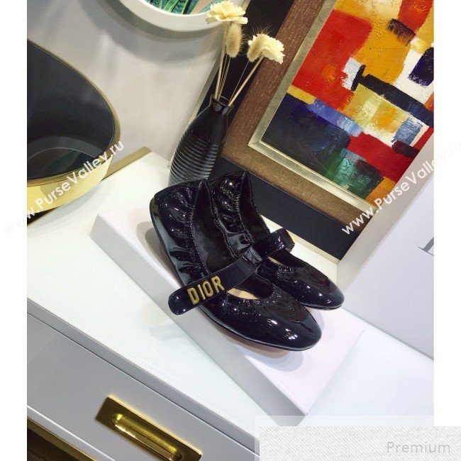Dior Baby-D Flat Ballerinas in Black Patent Leather 2019 (JINC-9051587)