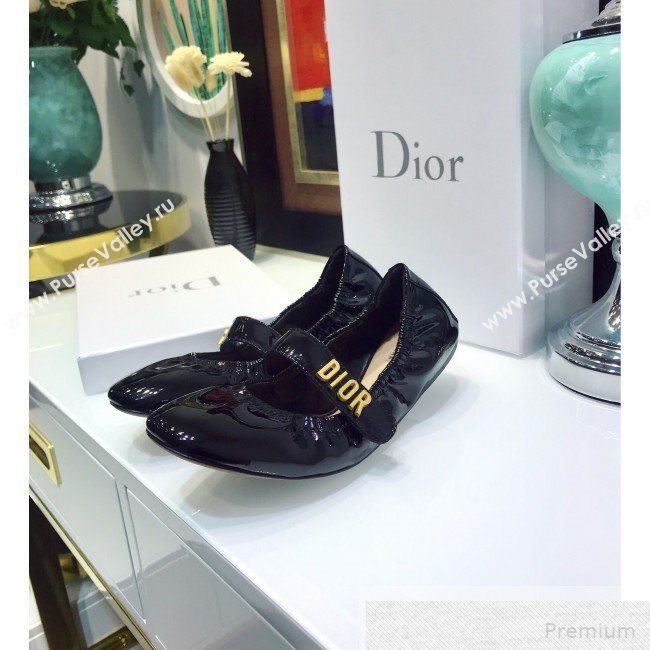 Dior Baby-D Flat Ballerinas in Black Patent Leather 2019 (JINC-9051587)
