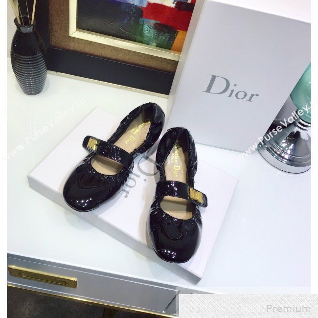 Dior Baby-D Flat Ballerinas in Black Patent Leather 2019 (JINC-9051587)