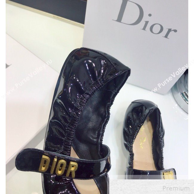 Dior Baby-D Flat Ballerinas in Black Patent Leather 2019 (JINC-9051587)