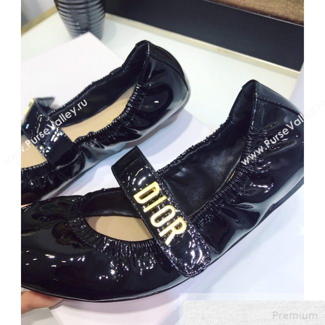 Dior Baby-D Flat Ballerinas in Black Patent Leather 2019 (JINC-9051587)
