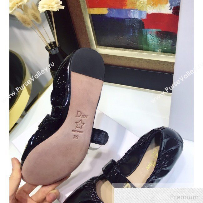 Dior Baby-D Flat Ballerinas in Black Patent Leather 2019 (JINC-9051587)