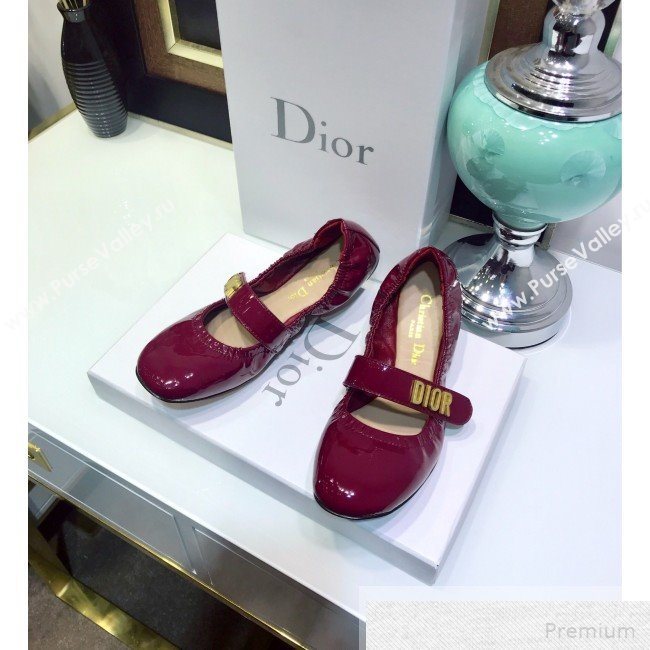 Dior Baby-D Flat Ballerinas in Burgundy Patent Leather 2019 (JINC-9051588)