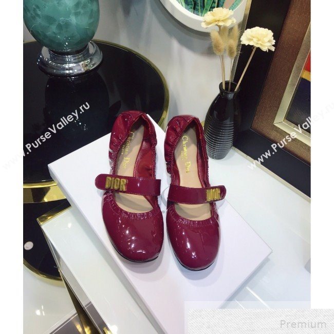 Dior Baby-D Flat Ballerinas in Burgundy Patent Leather 2019 (JINC-9051588)
