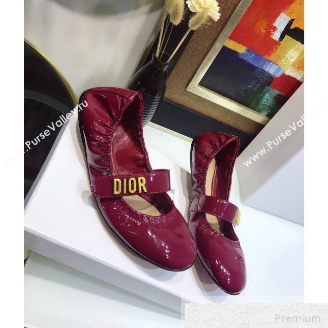 Dior Baby-D Flat Ballerinas in Burgundy Patent Leather 2019 (JINC-9051588)