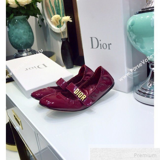 Dior Baby-D Flat Ballerinas in Burgundy Patent Leather 2019 (JINC-9051588)