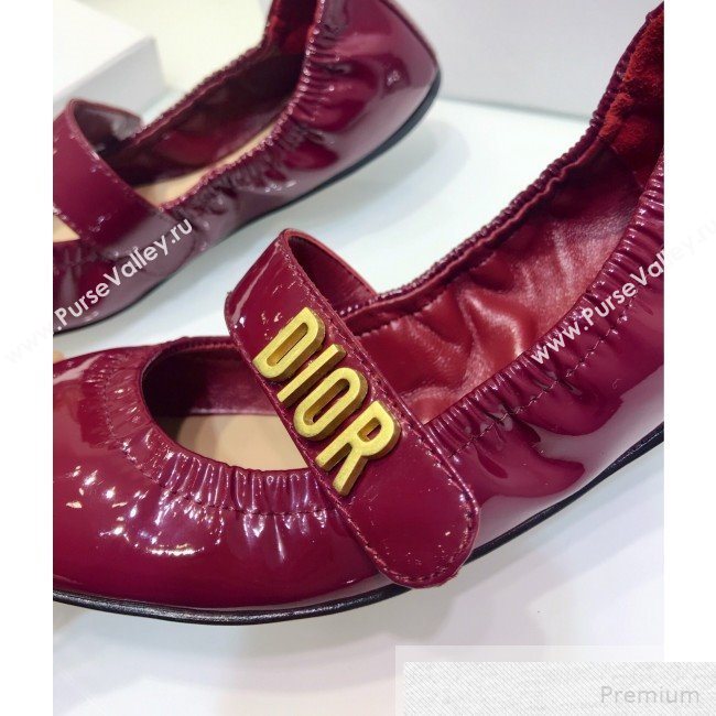 Dior Baby-D Flat Ballerinas in Burgundy Patent Leather 2019 (JINC-9051588)