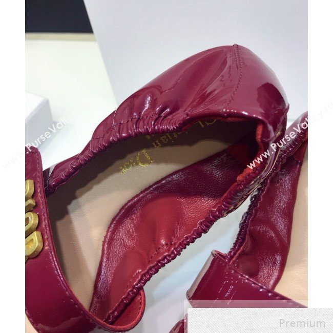 Dior Baby-D Flat Ballerinas in Burgundy Patent Leather 2019 (JINC-9051588)